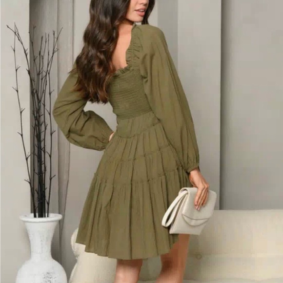 LONG SLEEVE SMOCK TIERED MINI DRESS - Picture 2 of 5
